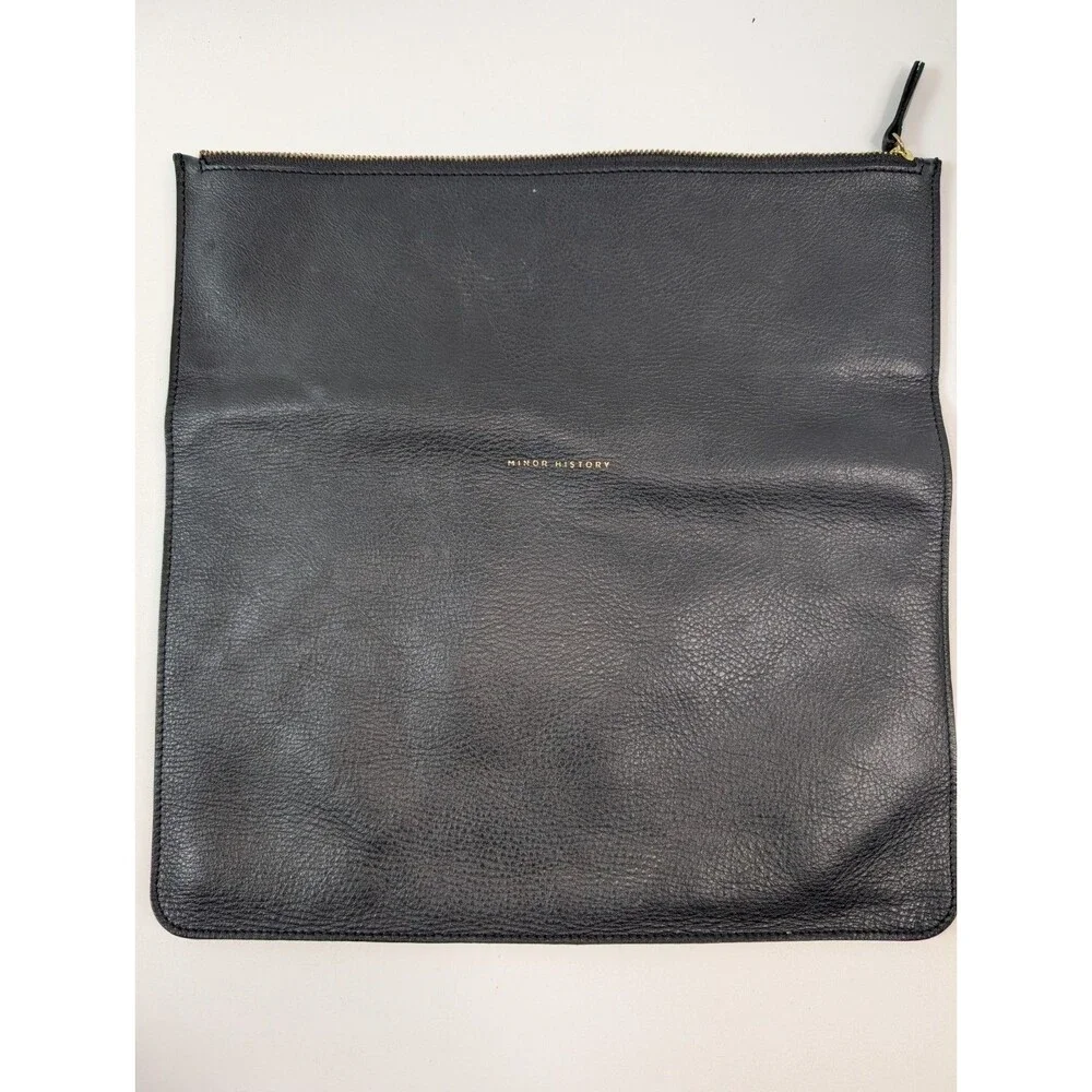 Minor History Black Folding 100% Leather Fold-Over Clutch Pouch
